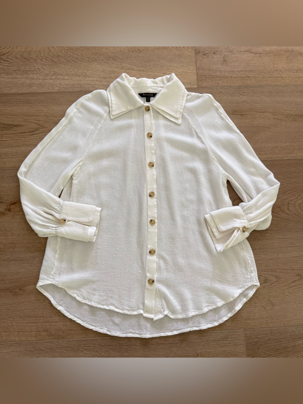 Massimo Dutti Cotton Herringbone Button Down Shirt Size 4 White